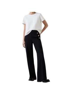 Spanx XL Ponte High-Waist Black Wide-Leg Pants with Gold Buttons